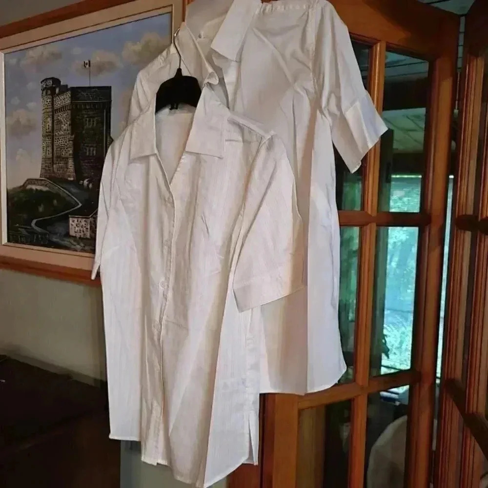 2 Crisp New White SS Summer Blouses by George in XS NWOT